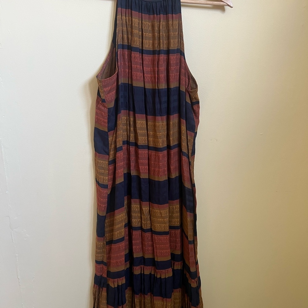 H&M Blue and Brown Sleeveless Halter Maxi Sundress